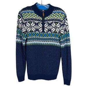 Vineyard Vines Boys Nordic Fair Isle Quarter Zip Sweater Blue Knit size XL 20